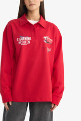 Cars Oversize Wide Fit Polo Collar Sweatshirt with Back Print