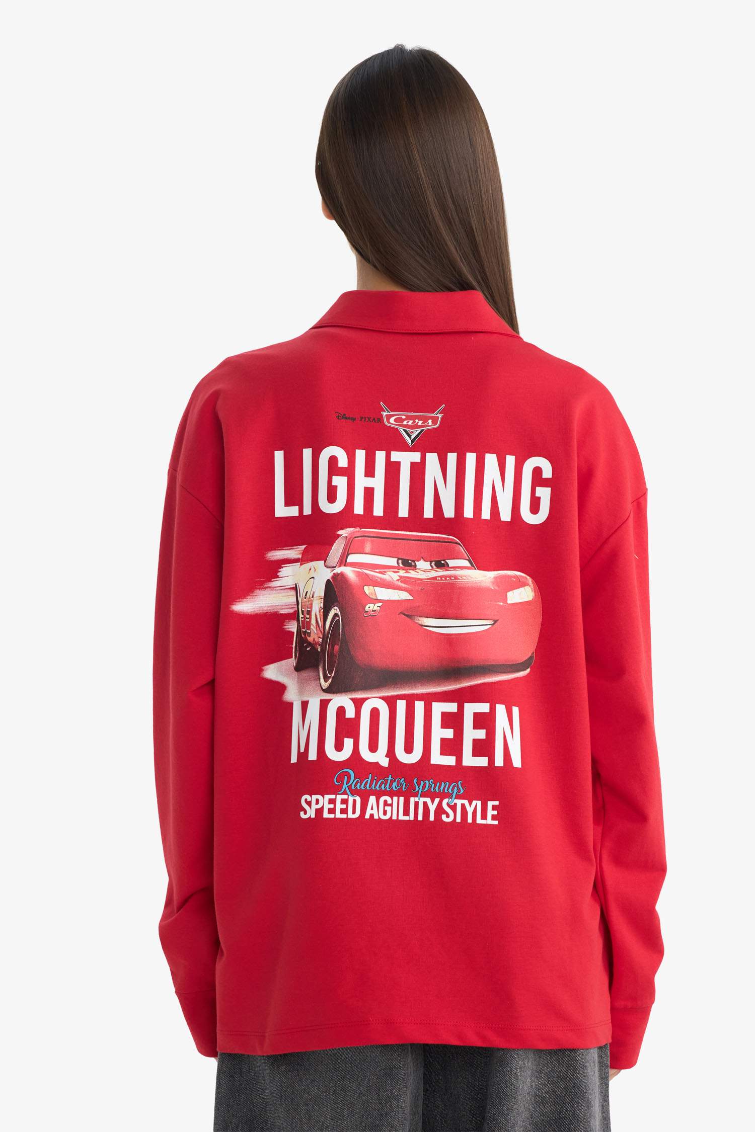 Cars Oversize Wide Fit Polo Collar Sweatshirt with Back Print