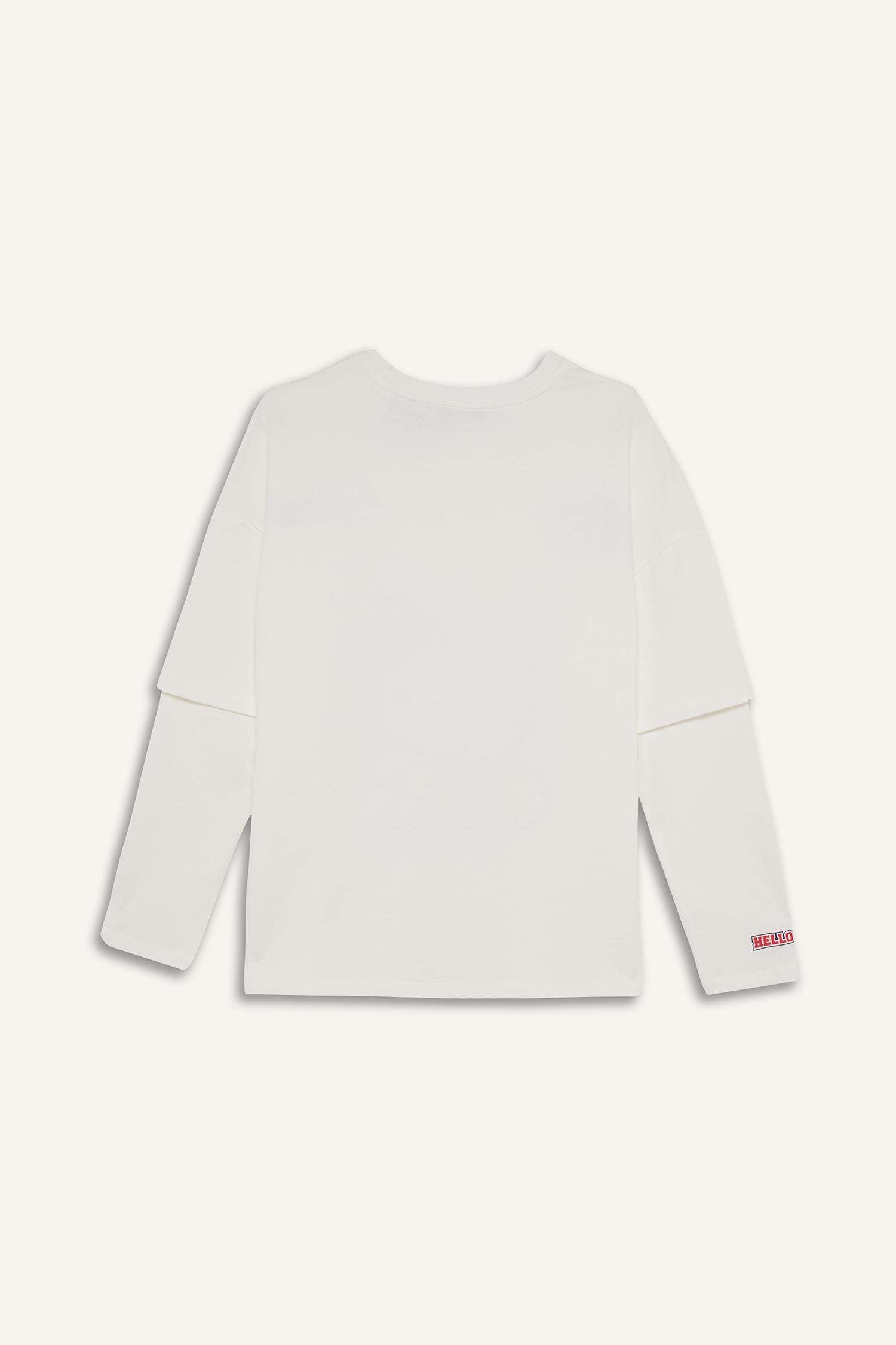 Hello Kitty Oversize Wide Pattern Crew Neck Long Sleeve T-Shirt