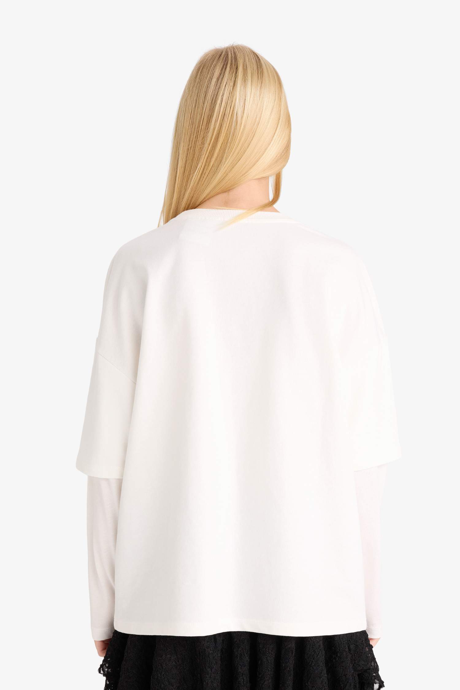 Hello Kitty Oversize Wide Pattern Crew Neck Long Sleeve T-Shirt