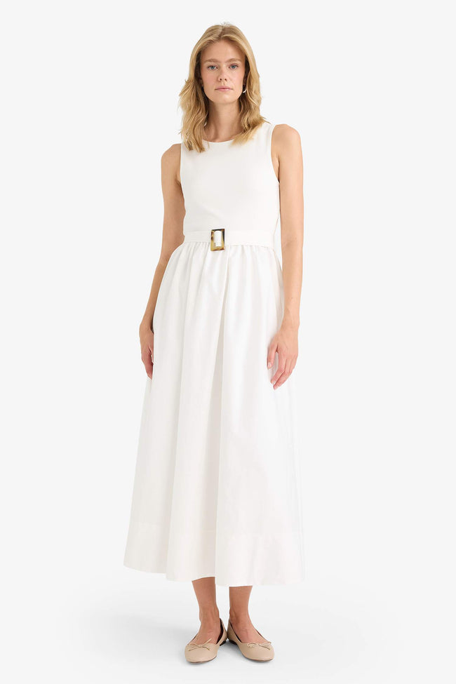 Crew Neck Poplin Sleeveless Maxi Dress Hover Image
