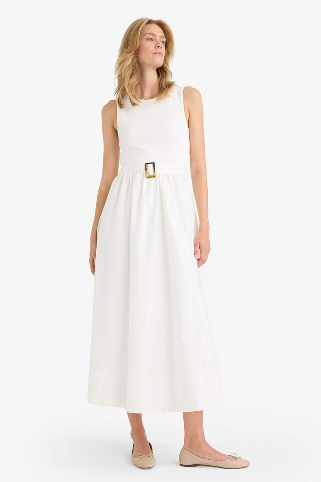 Crew Neck Poplin Sleeveless Maxi Dress Main Image