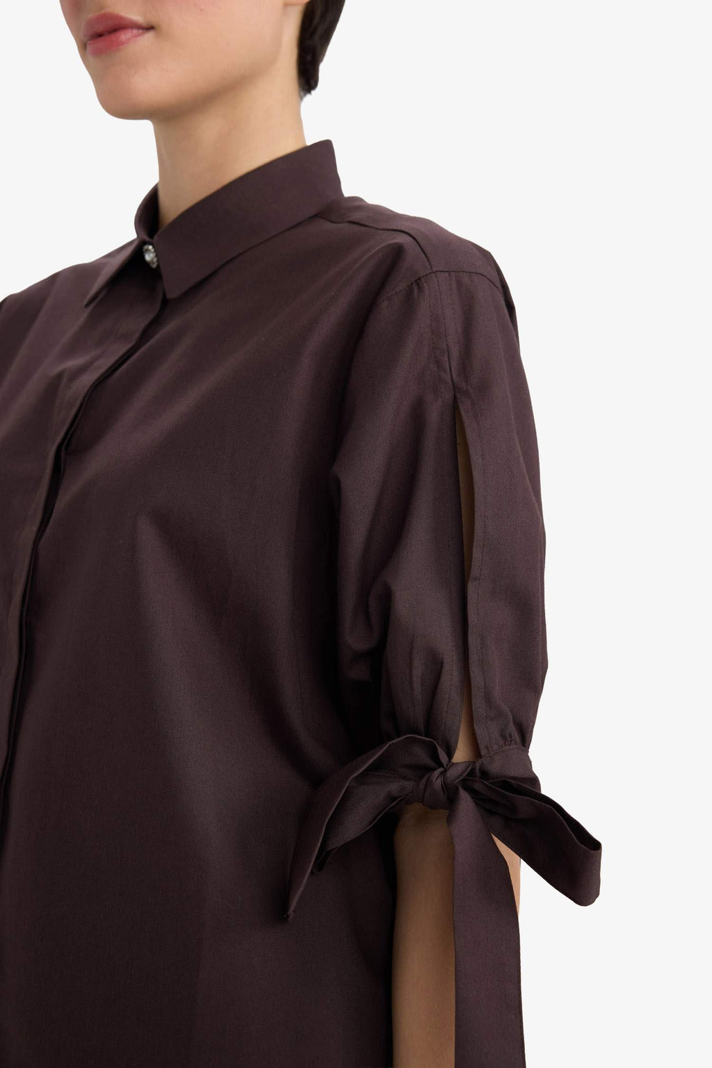 Regular Fit Poplin Long-Sleeve Shirt with Tie Detail