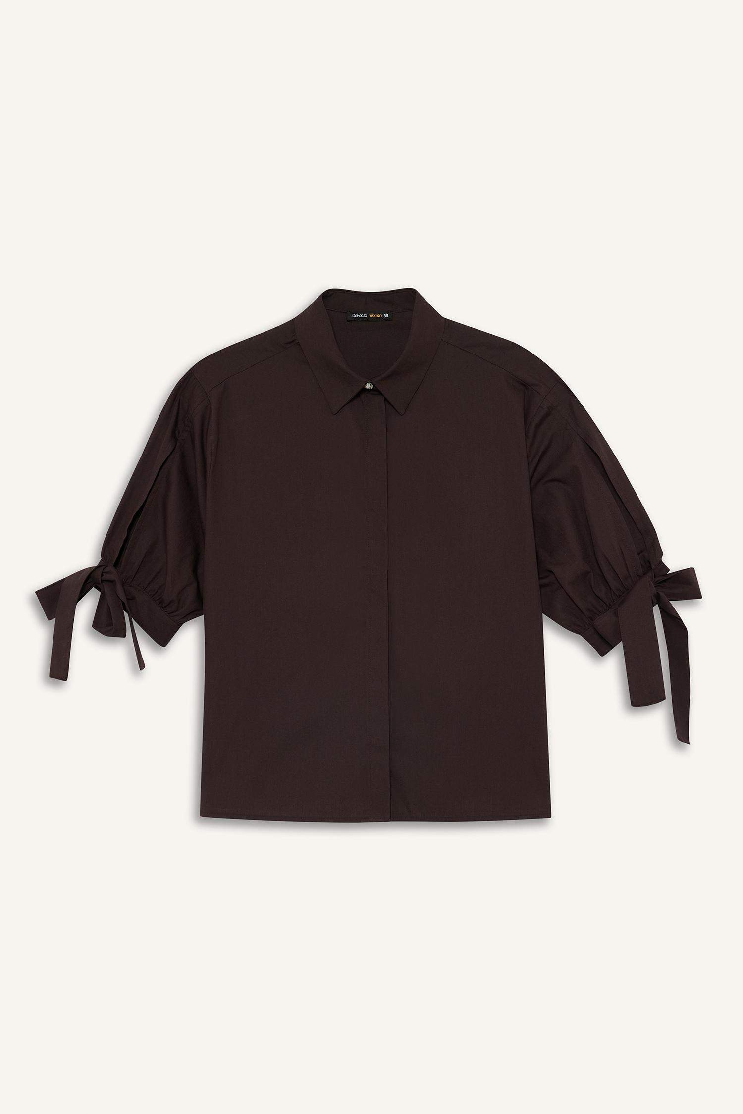 Regular Fit Poplin Long-Sleeve Shirt with Tie Detail