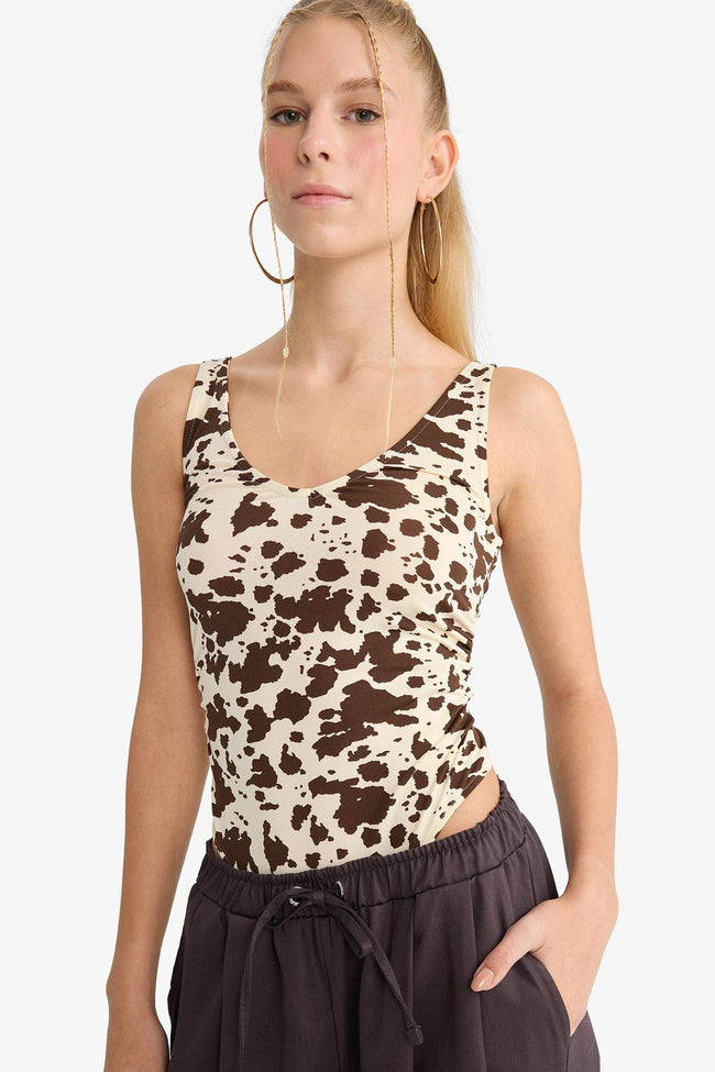 Patterned Strappy Snap-Button Bodysuit Hover Image