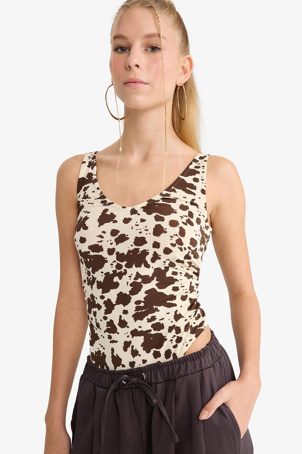 Patterned Strappy Snap-Button Bodysuit