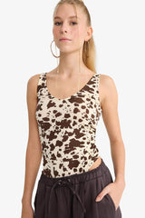 Patterned Strappy Snap-Button Bodysuit