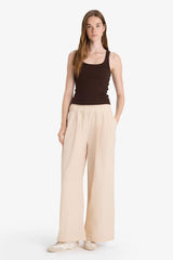 Wide Leg Double Pocket Normal Waist Standard Length Trousers