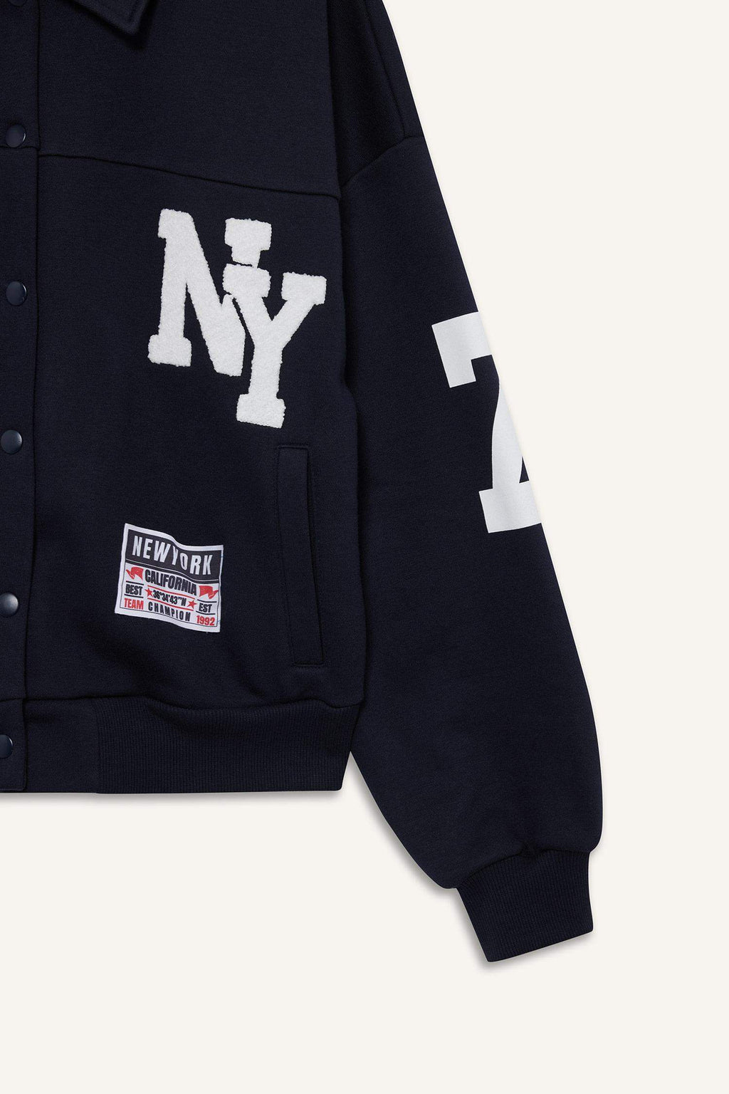 Polo Collar Printed Snap-On Bomber Jacket