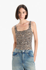 Leopard Print Square Neck Tank Top