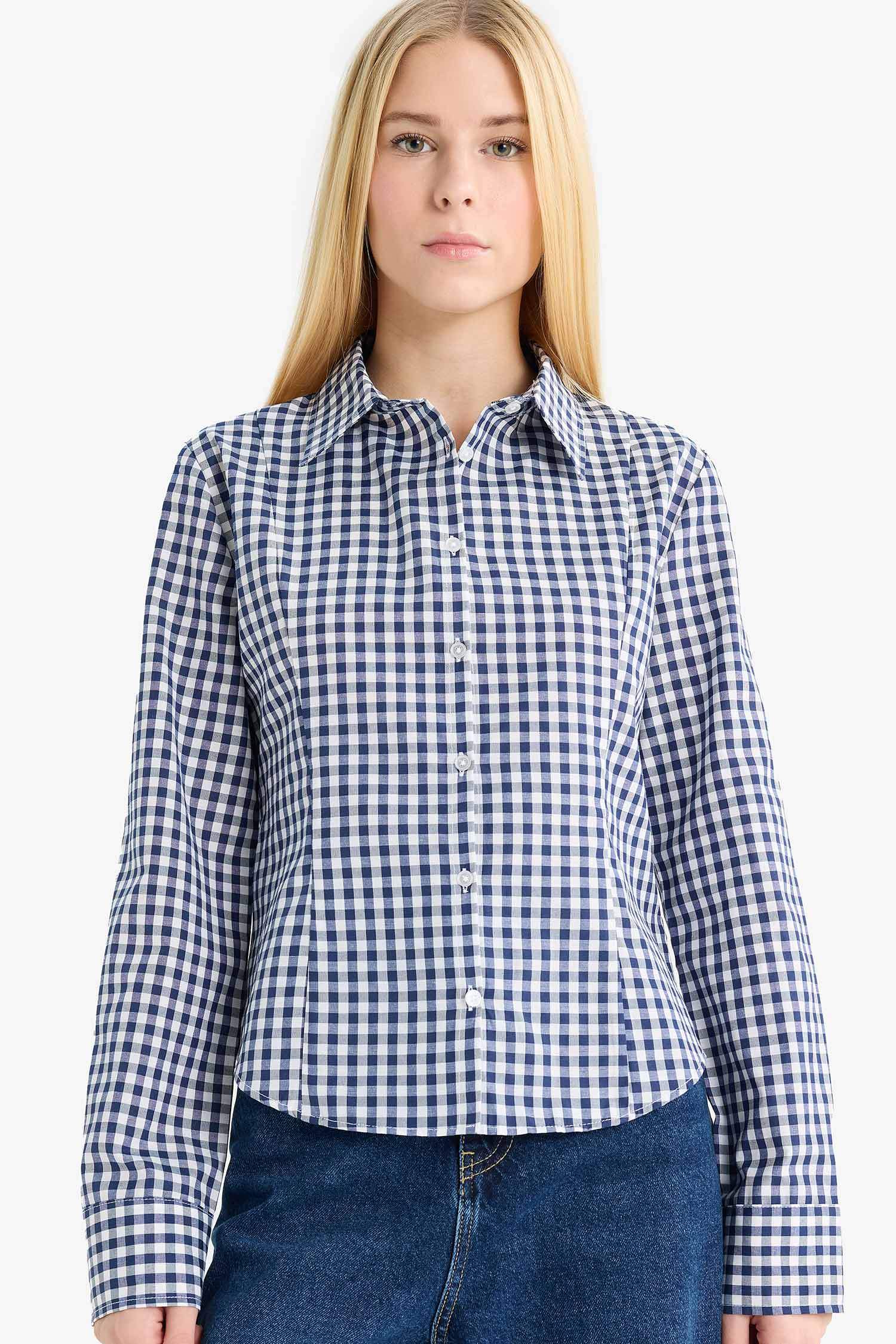 Fitted Plaid Poplin Long Sleeve Shirt