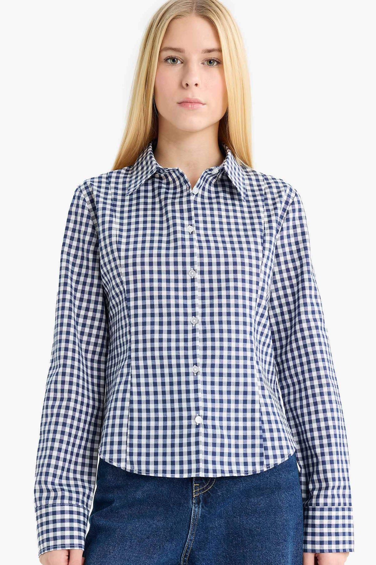 Fitted Plaid Poplin Long Sleeve Shirt