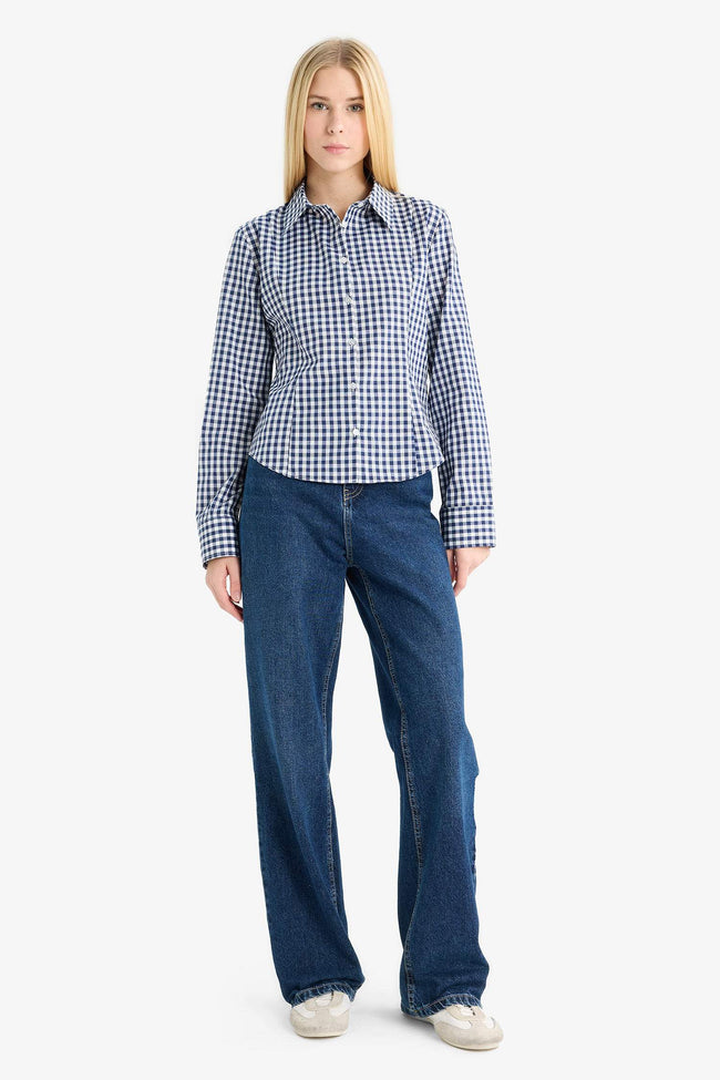 Fitted Plaid Poplin Long Sleeve Shirt Main Image