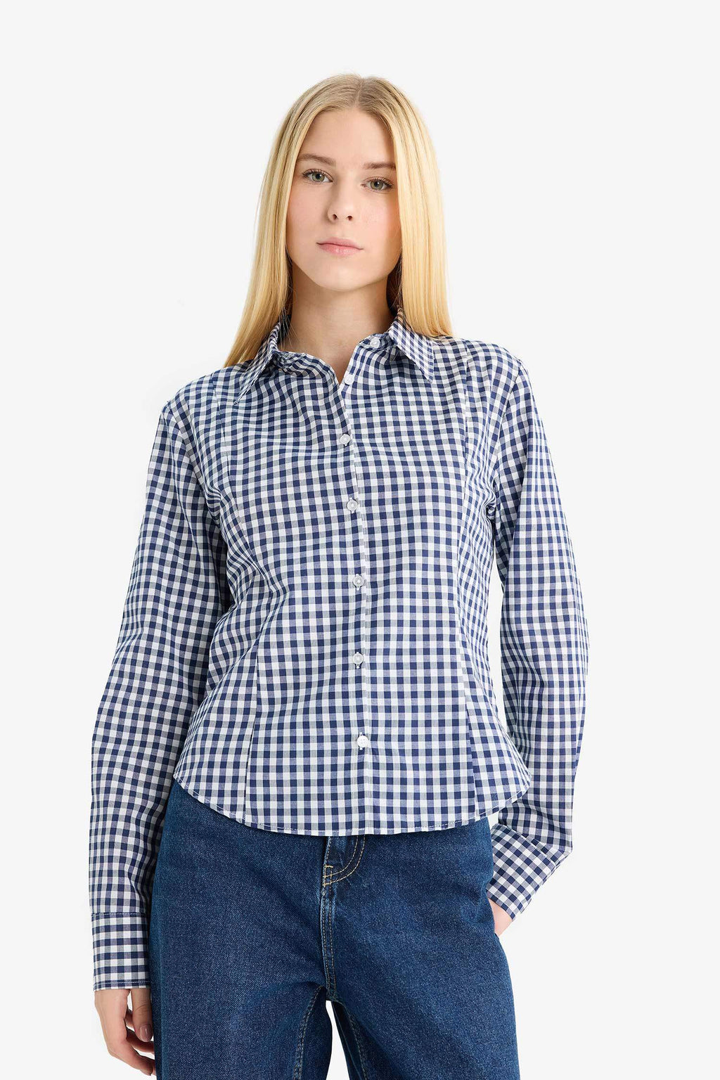 Fitted Plaid Poplin Long Sleeve Shirt