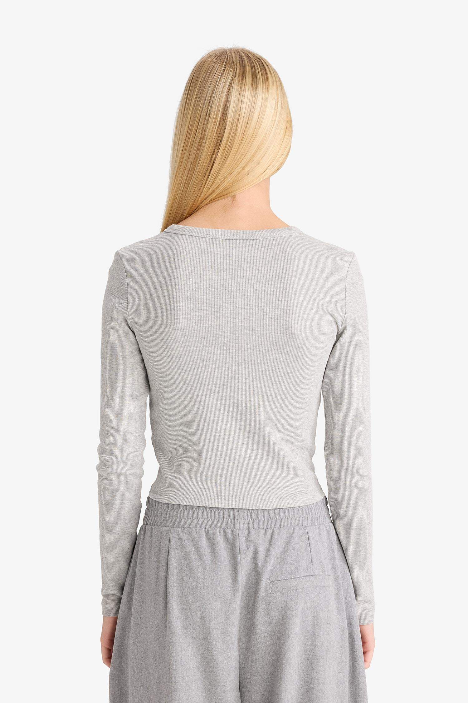 Fitted Crew Neck Ribbed Cardigan