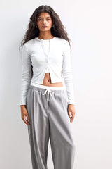 Fitted Crew Neck Ribbed Cardigan