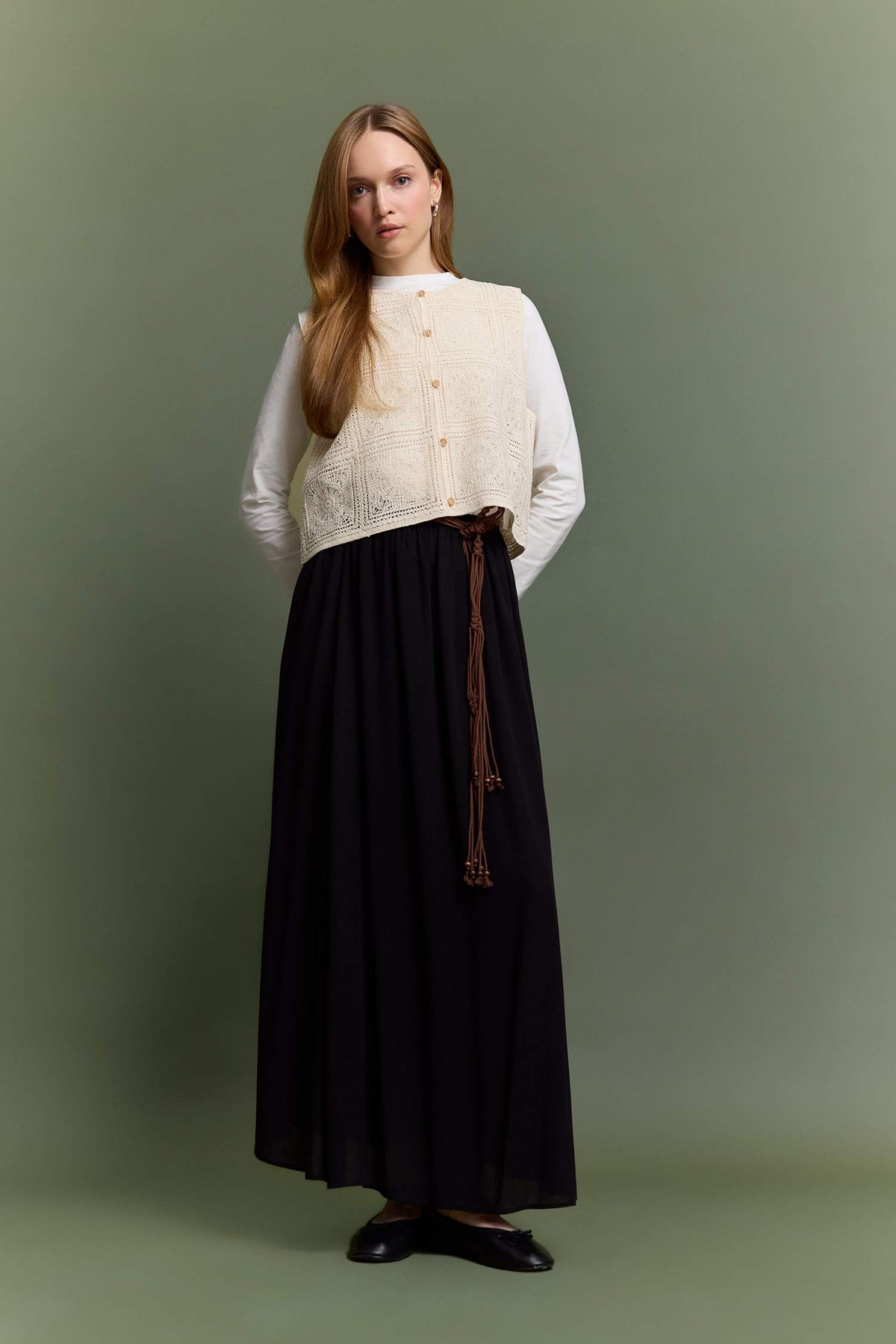 A Cut Crinkle Viscose Maxi Skirt