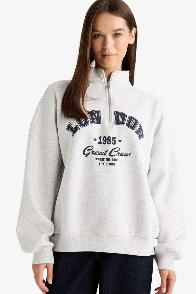 Overshirt Fit Half Zip Printed Thick Fabric Sweatshirt Hover Image