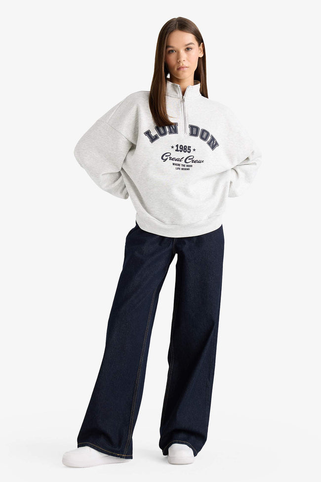 Overshirt Fit Half Zip Printed Thick Fabric Sweatshirt Main Image