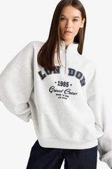 Overshirt Fit Half Zip Printed Thick Fabric Sweatshirt