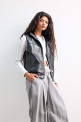 Regular Fit Stand Collar Faux Leather Vest