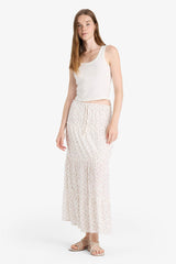 Floral Patterned High Waist Cotton Lined Maxi Skirt