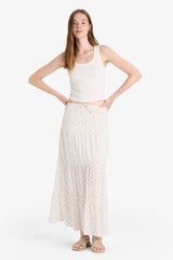 Floral Patterned High Waist Cotton Lined Maxi Skirt