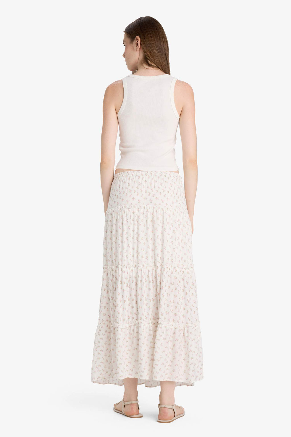 Floral Patterned High Waist Cotton Lined Maxi Skirt