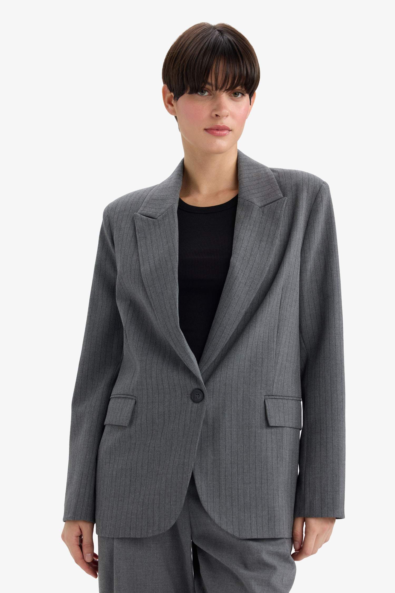 Regular Fit Buttoned Blazer Jacket