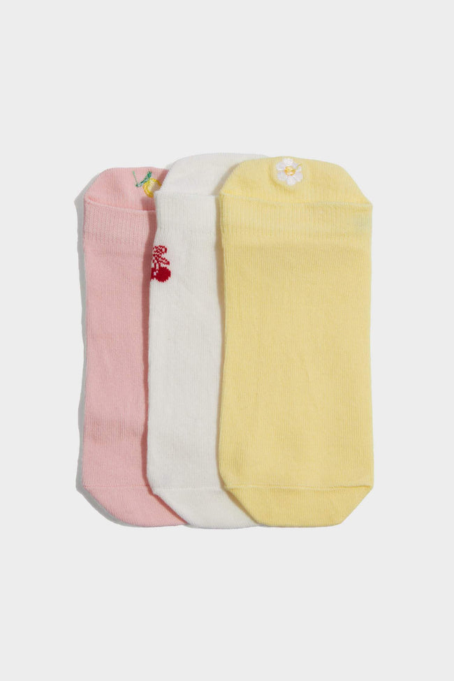 Girls Striped 3-Pack Cotton Ankle Socks Hover Image