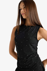 Asymmetrical Square Neck Polka Dot Sleeveless Blouse