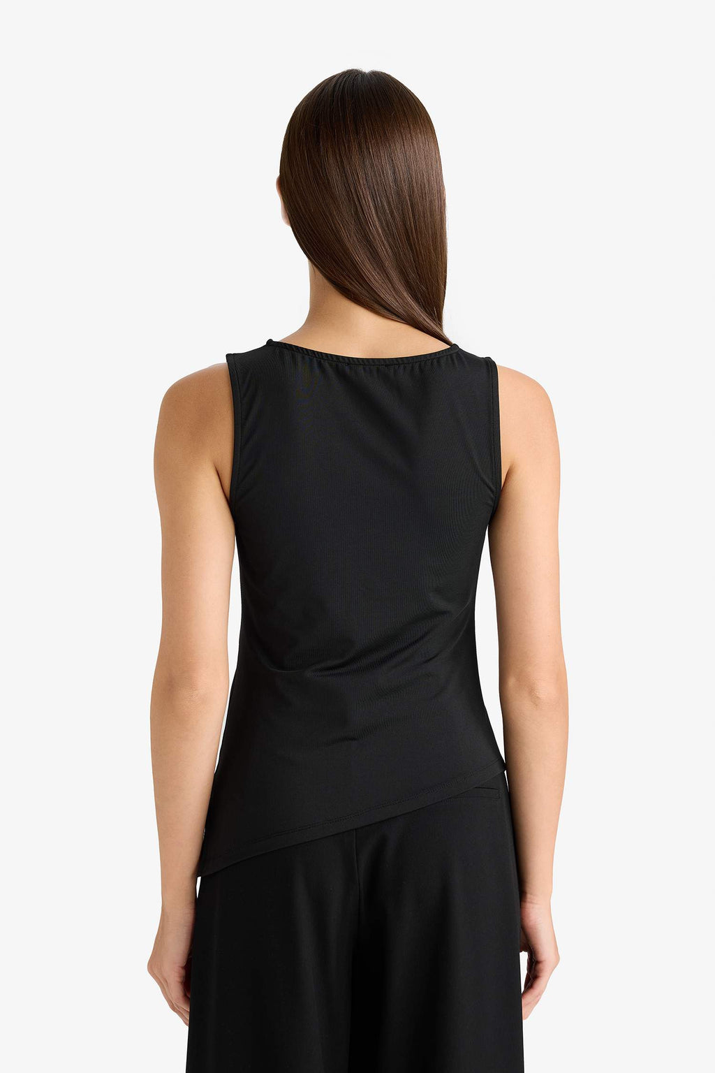 Asymmetrical Square Neck Polka Dot Sleeveless Blouse