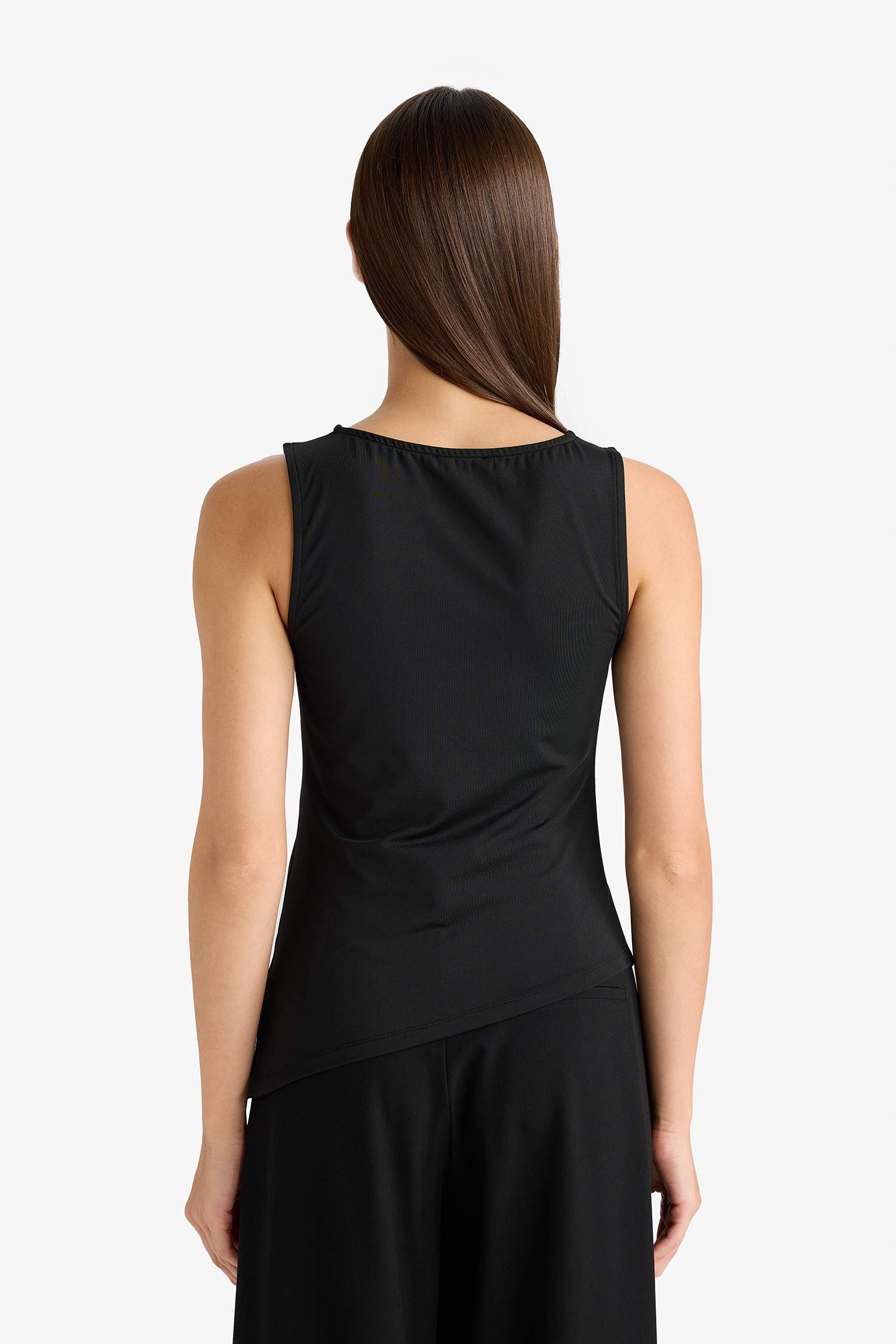 Asymmetrical Square Neck Polka Dot Sleeveless Blouse