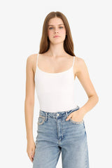 Thin Strap Basic Plain Snap Bodysuit