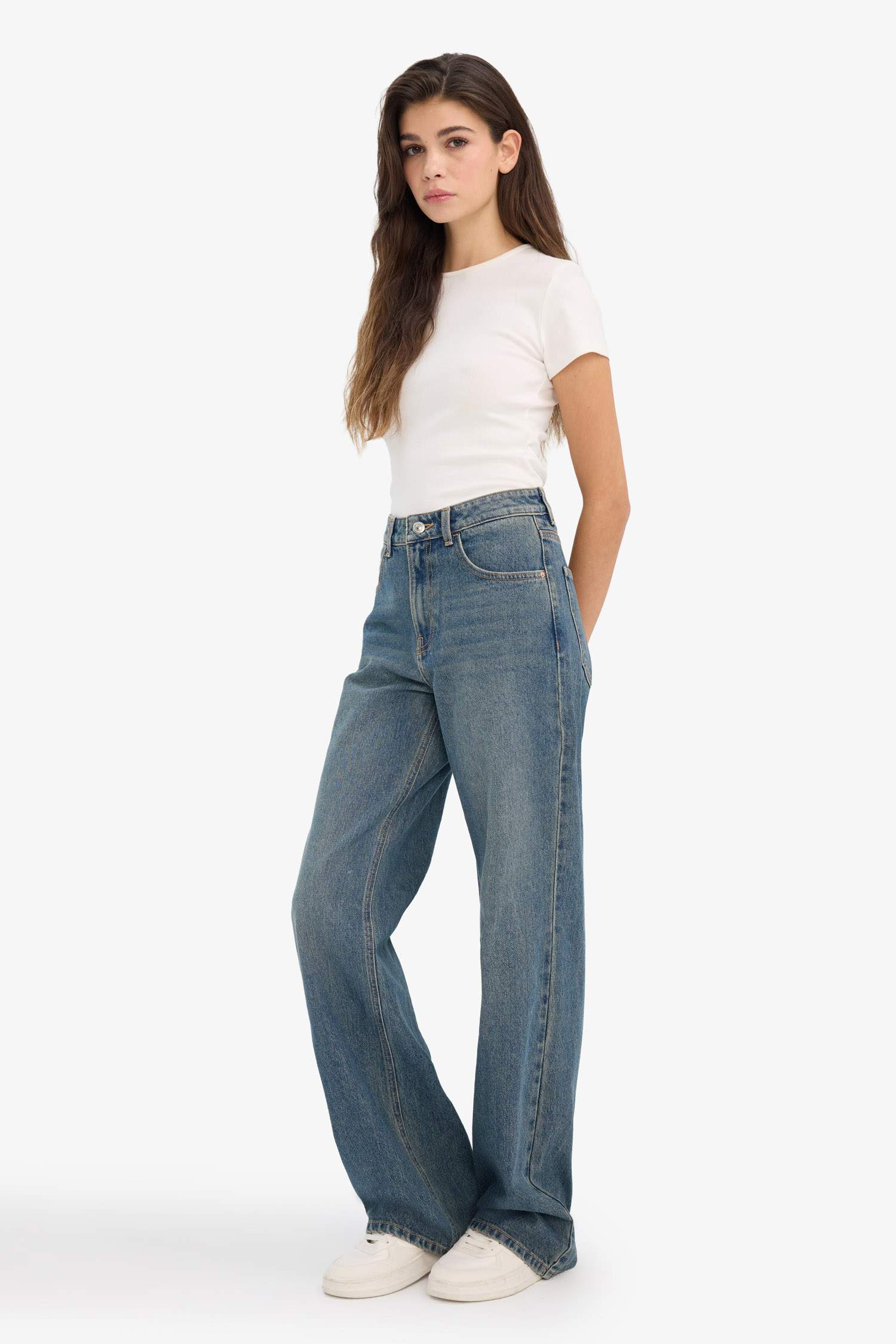 Straight Wide High Waist Wide Leg Jeans Snow Wash Pants