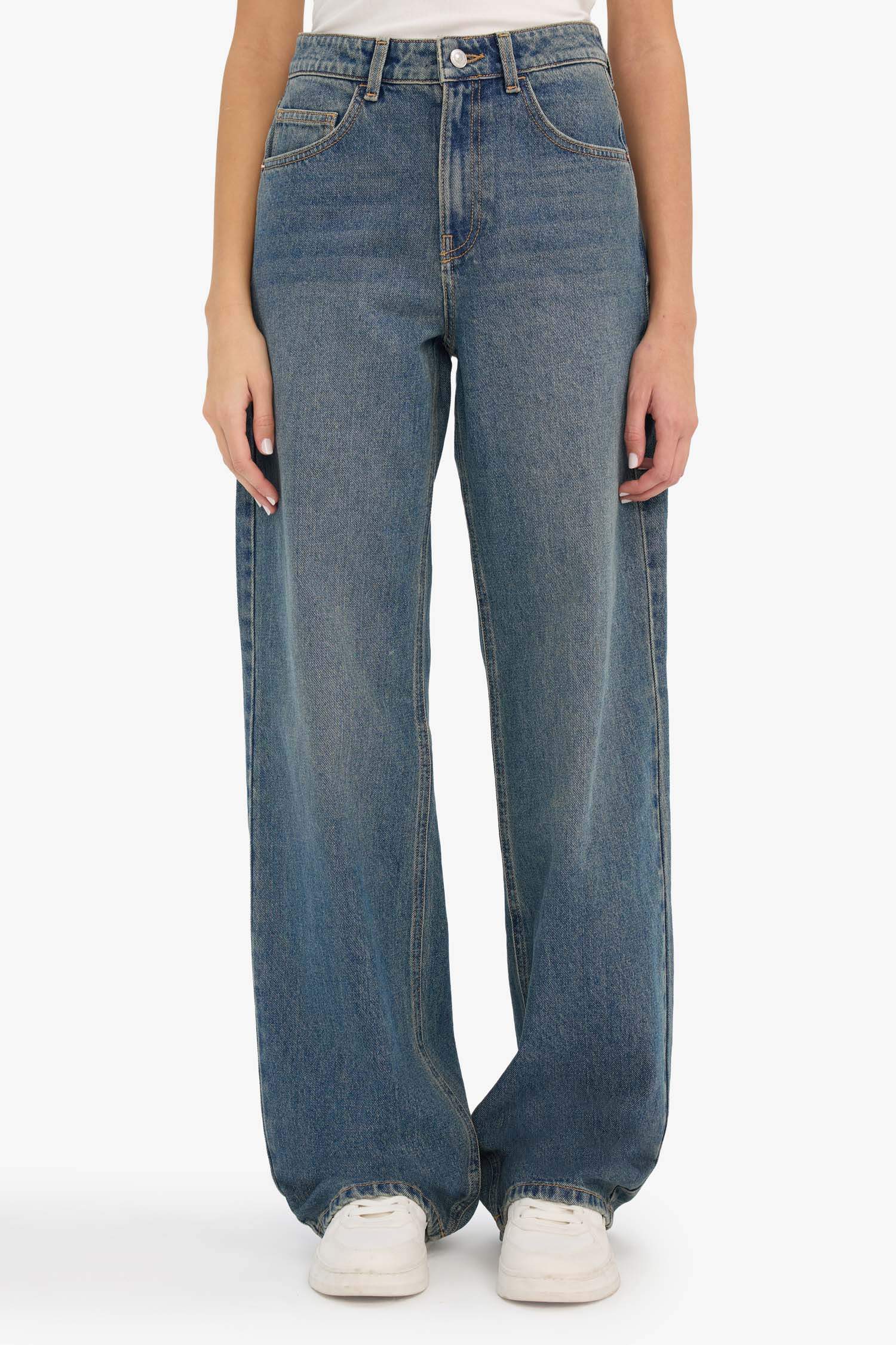 Straight Wide High Waist Wide Leg Jeans Snow Wash Pants