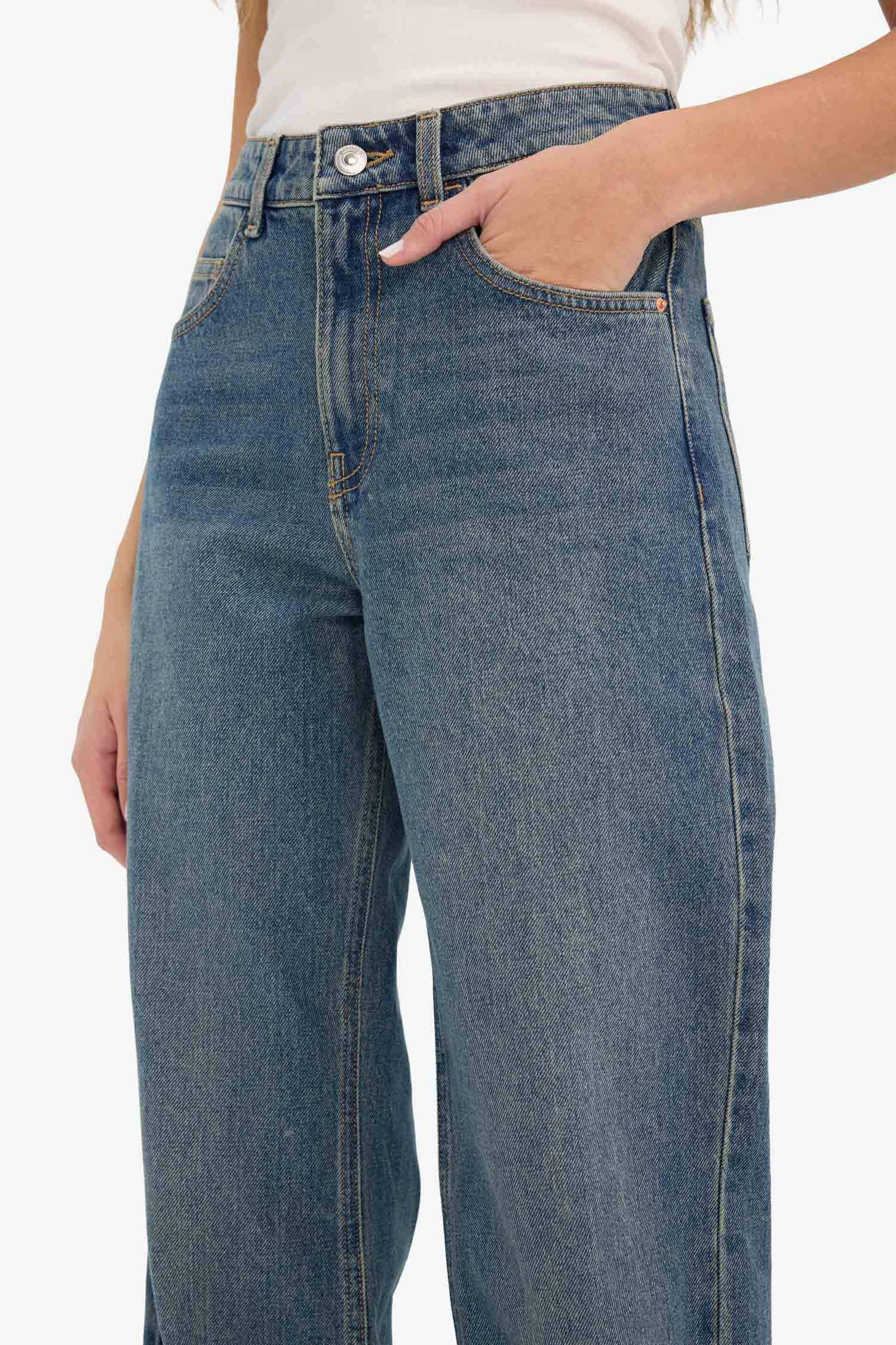 Straight Wide High Waist Wide Leg Jeans Snow Wash Pants