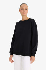 Oversize Wide Pattern Crew Neck Basic Plain Thick Sweatshirt