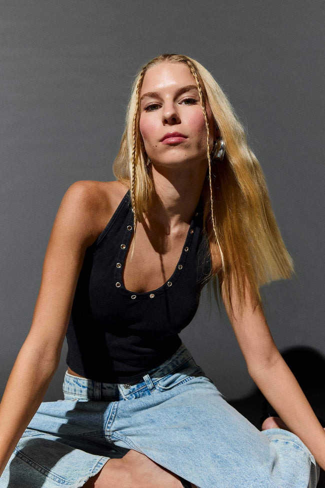 Fitted Halter Neck Tank Top Hover Image