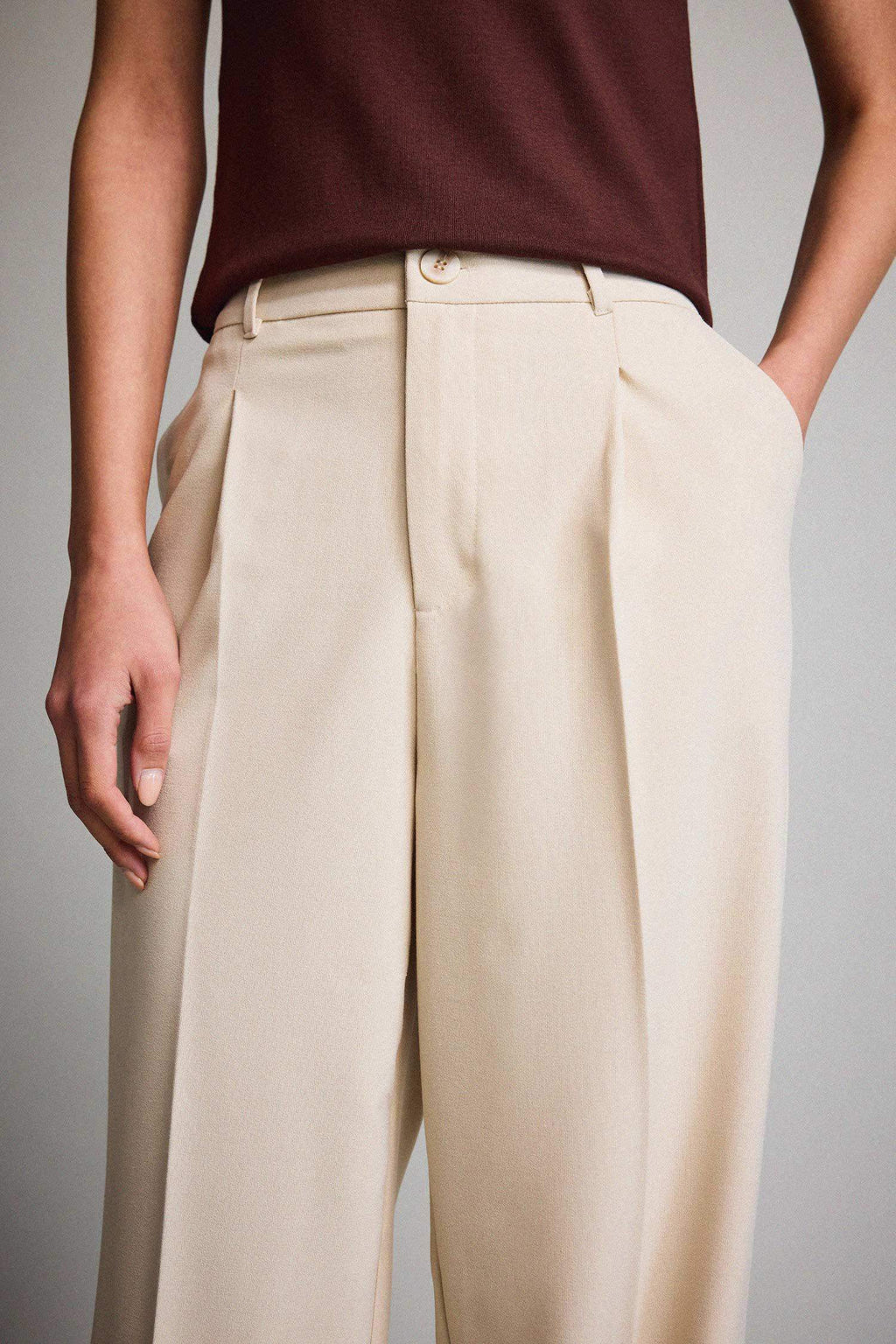 Wide Leg Zip-Up High-Waisted Standard Length Trousers