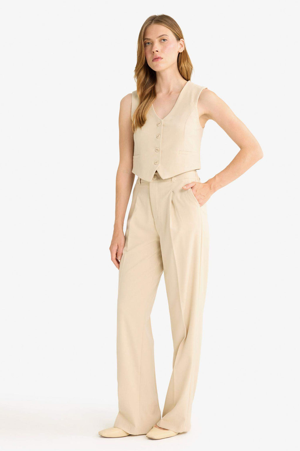 Wide Leg Zip-Up High-Waisted Standard Length Trousers