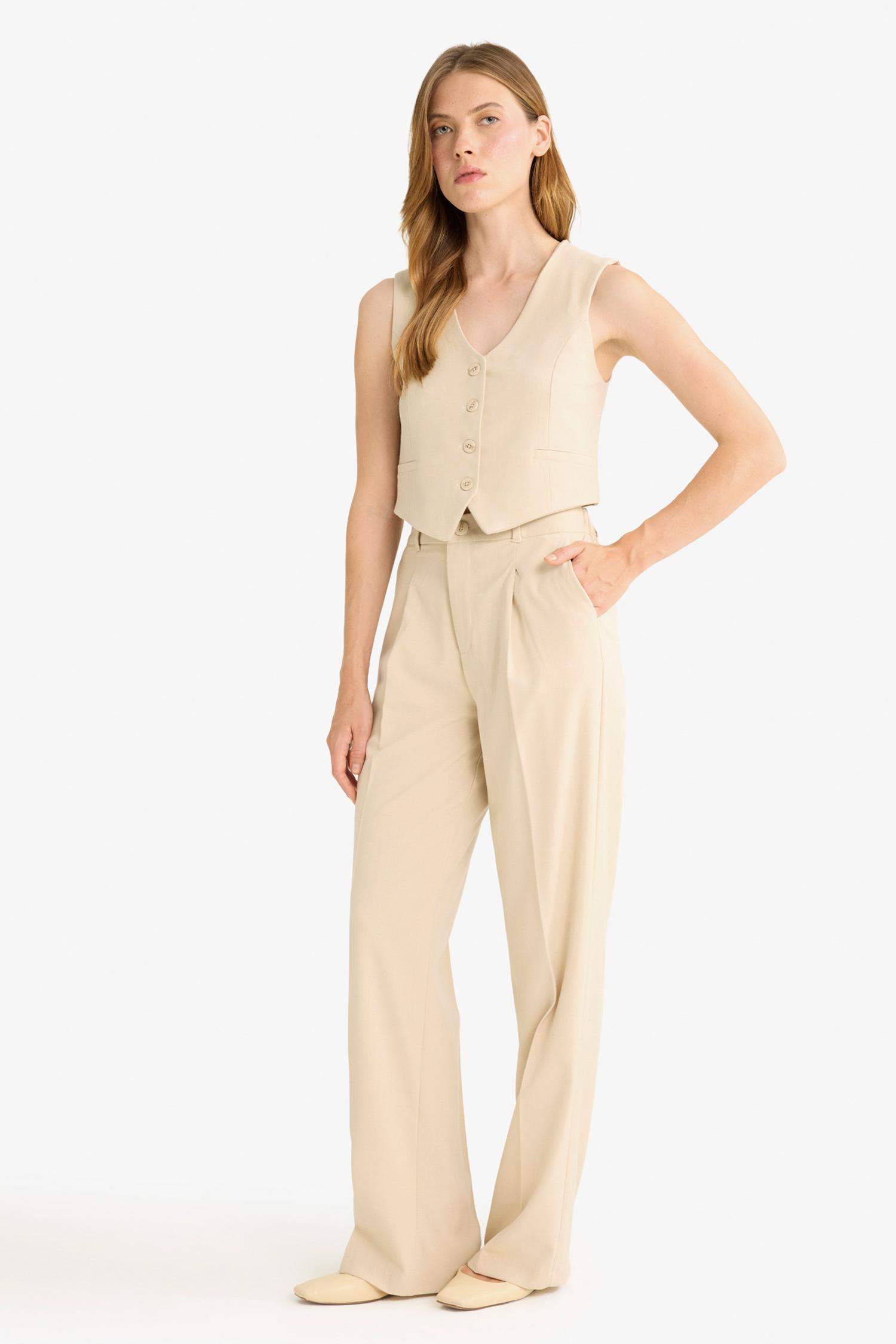 Wide Leg Zip-Up High-Waisted Standard Length Trousers