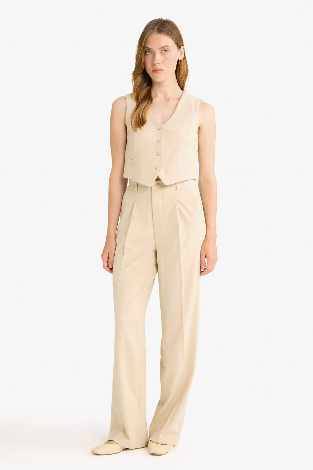 Wide Leg Zip-Up High-Waisted Standard Length Trousers