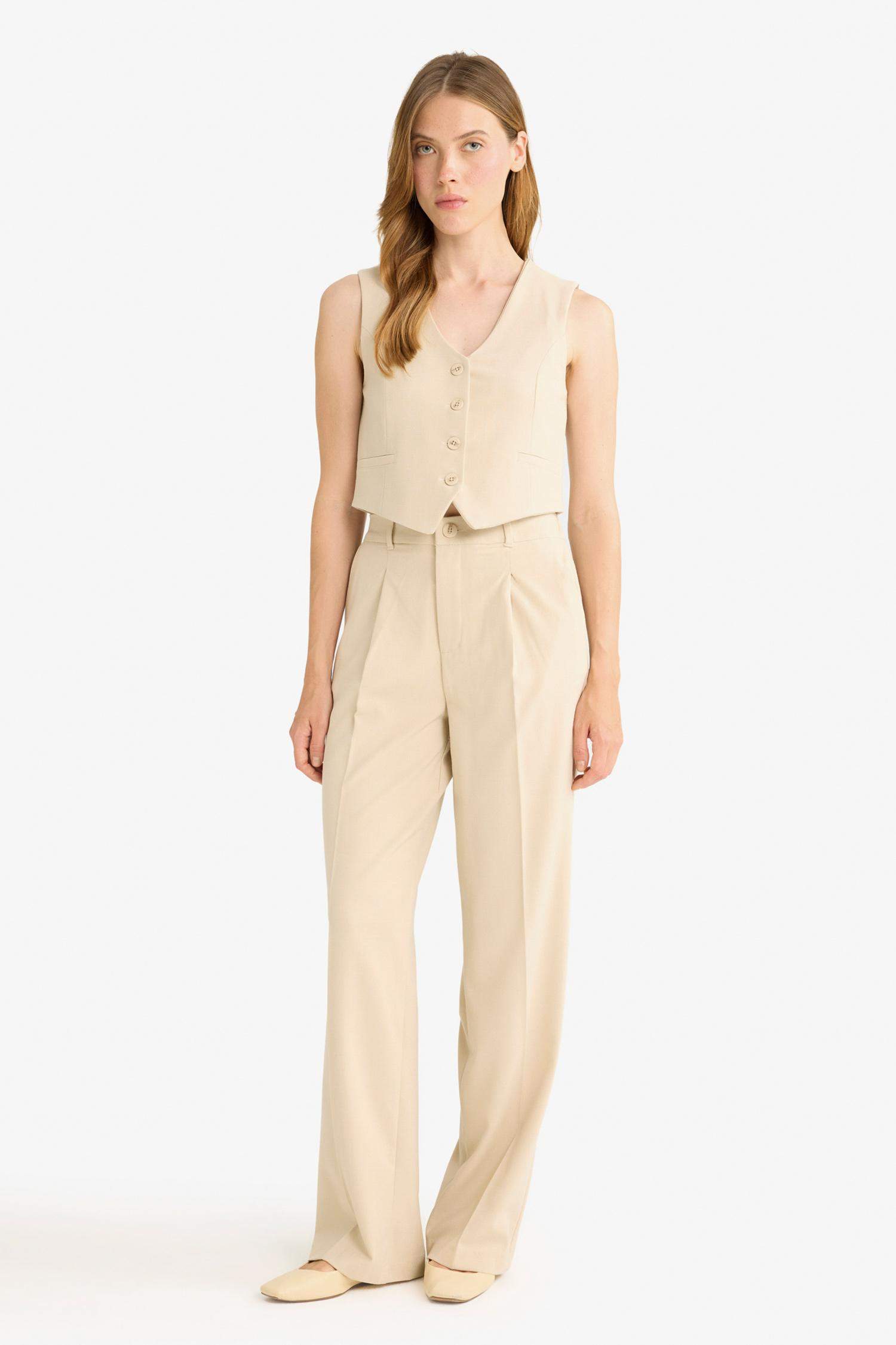 Wide Leg Zip-Up High-Waisted Standard Length Trousers