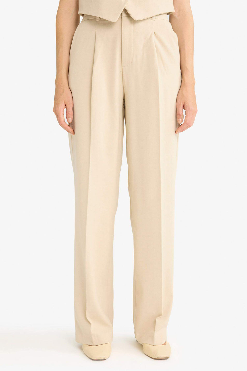 Wide Leg Zip-Up High-Waisted Standard Length Trousers