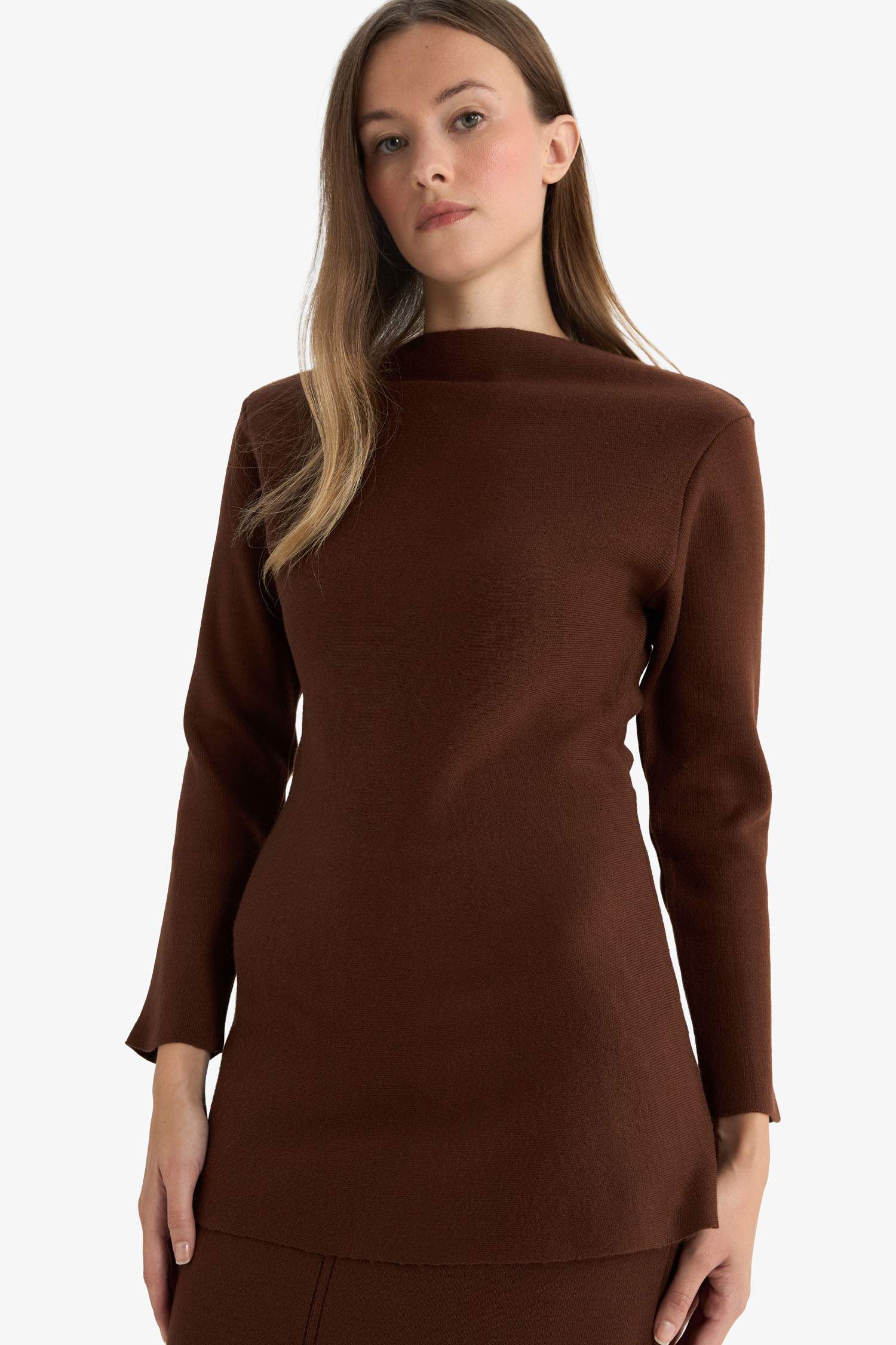 Boat Neck Long Sleeve Knitted Tunic