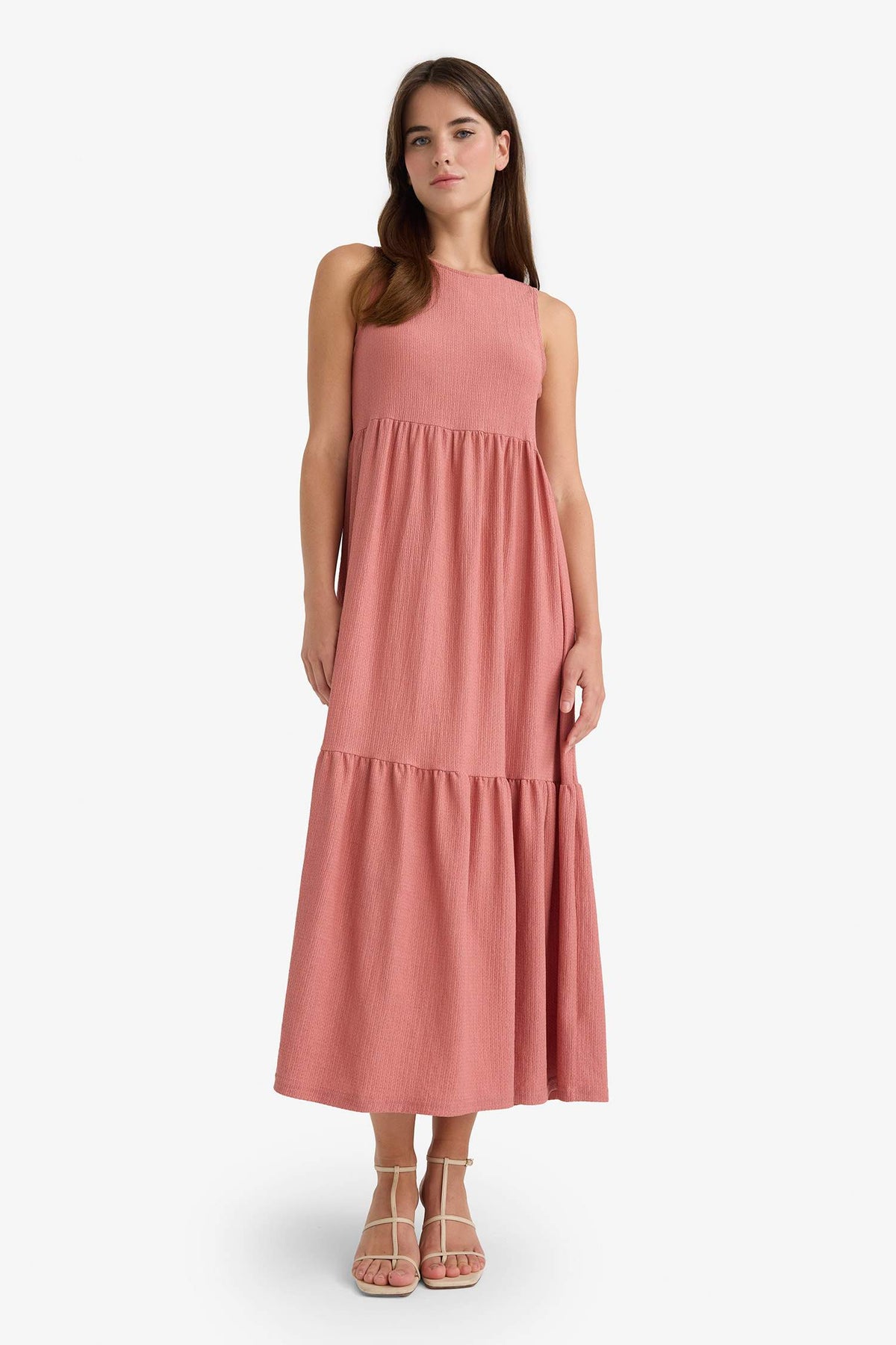 Crew Neck Crepe Sleeveless Midi Dress