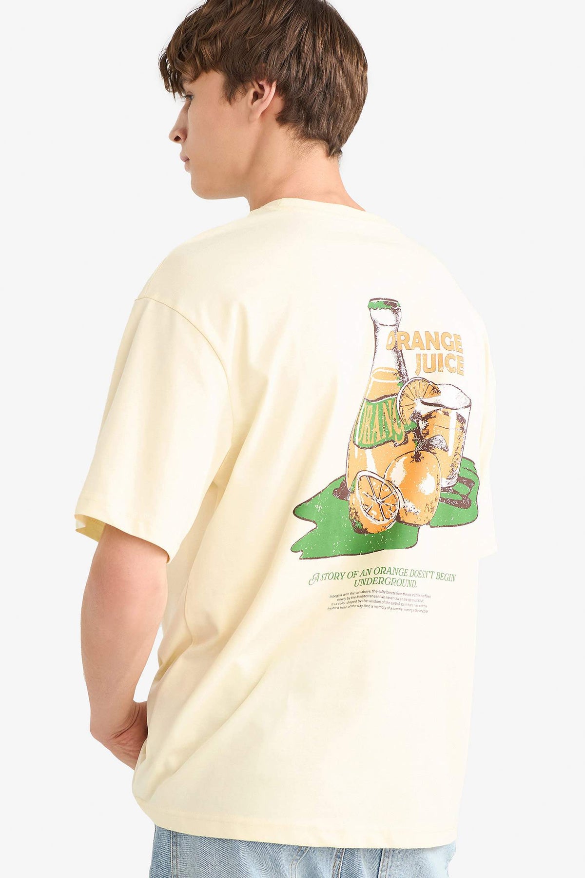 Boxy Fit Crew Neck Back Printed Short Sleeve T-Shirt