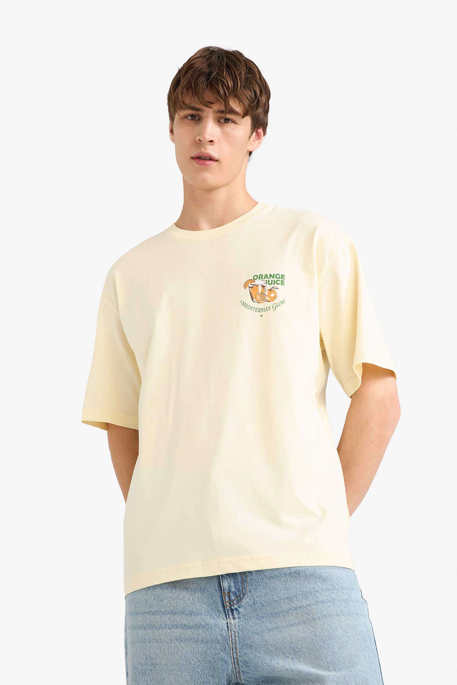 Boxy Fit Crew Neck Back Printed Short Sleeve T-Shirt