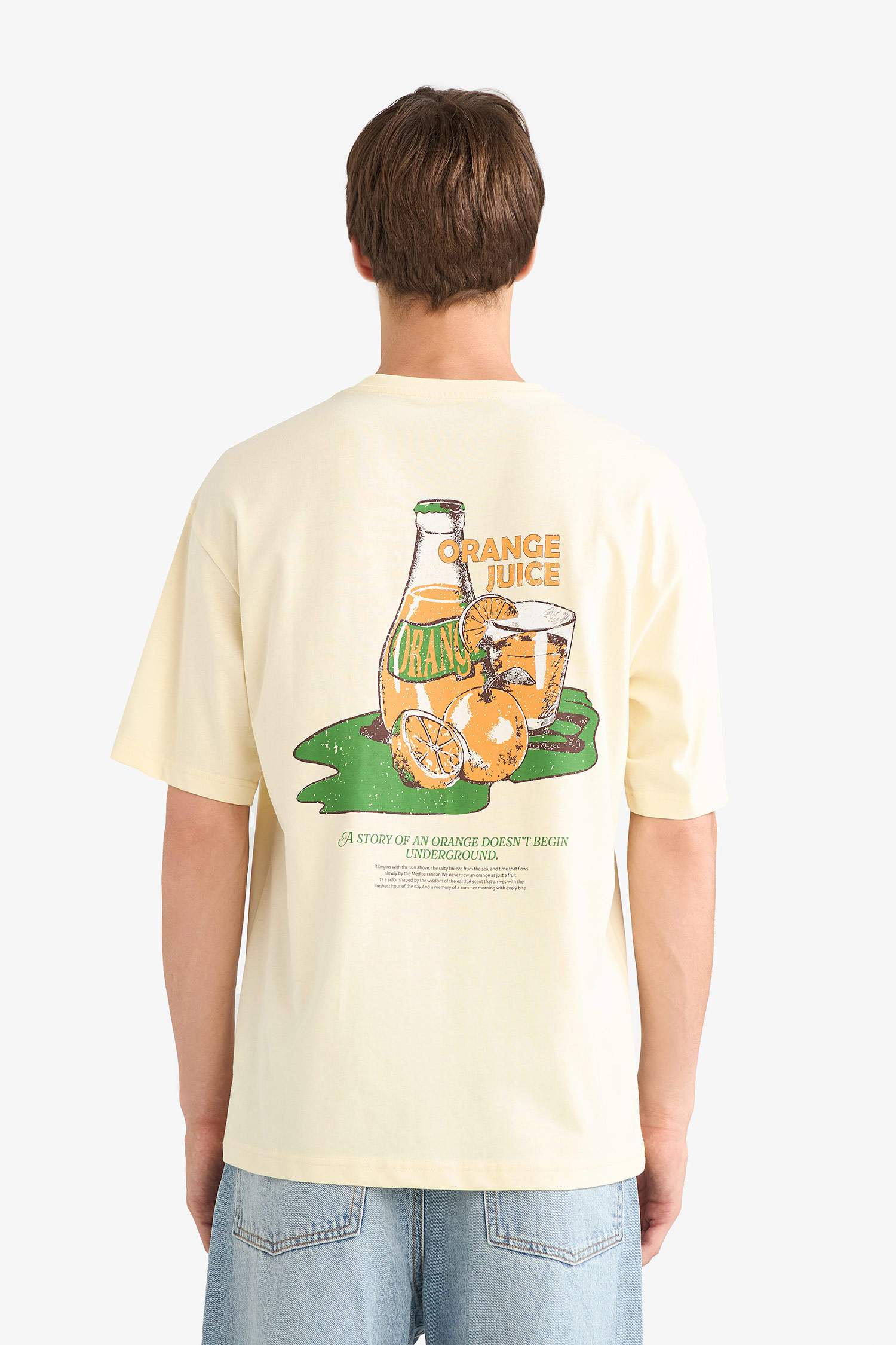 Boxy Fit Crew Neck Back Printed Short Sleeve T-Shirt